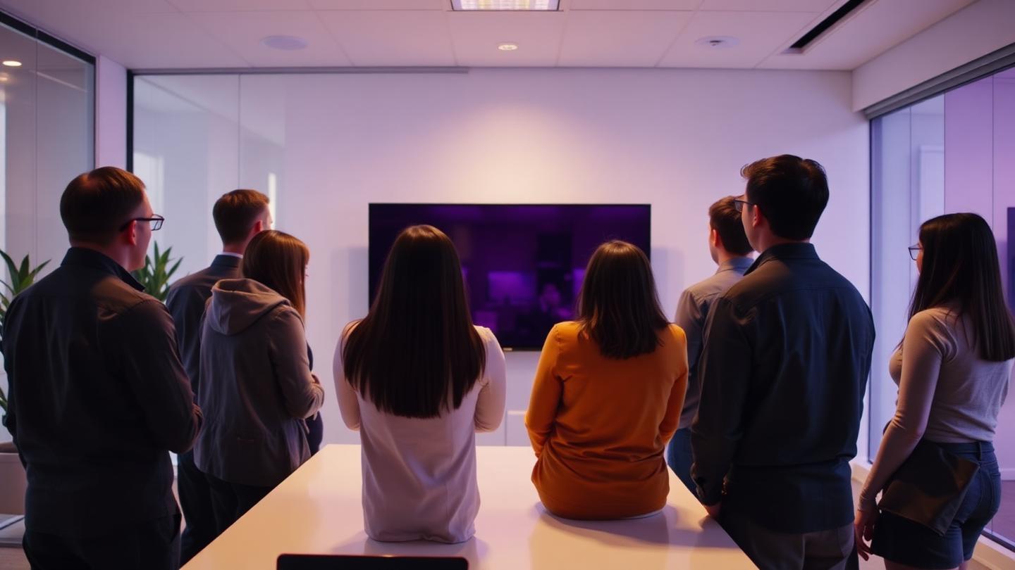 Finance team reviewing lender options on a large screen