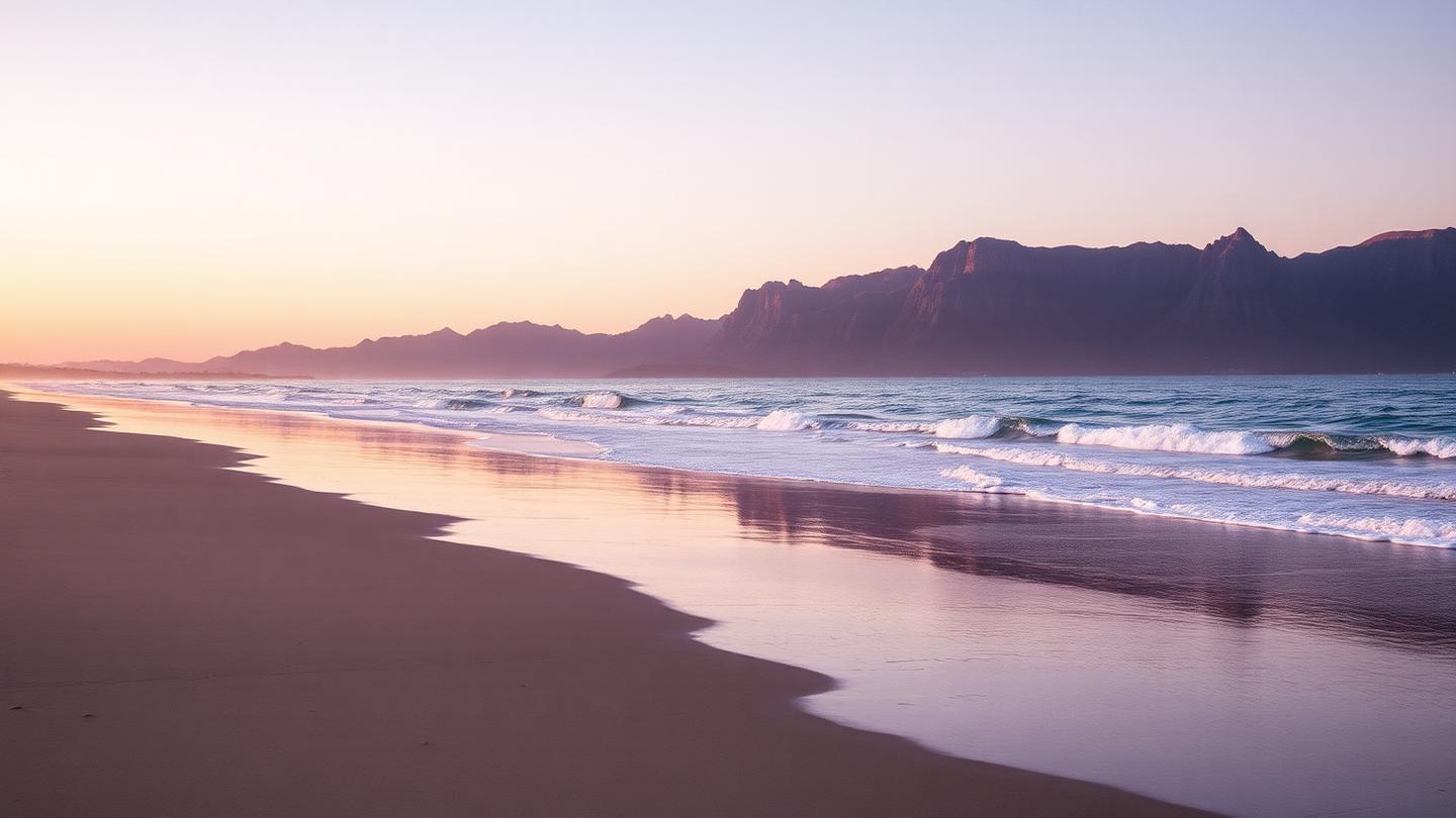 Sunshine Coast Mooloolaba beach with Glass House Mountains