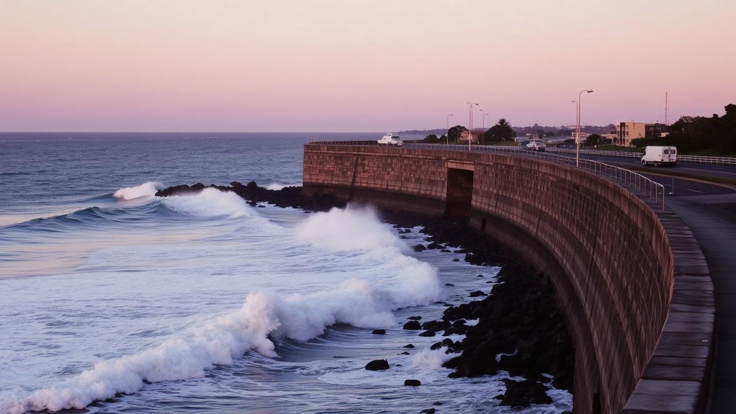 Port Macquarie coastal breakwall and beach