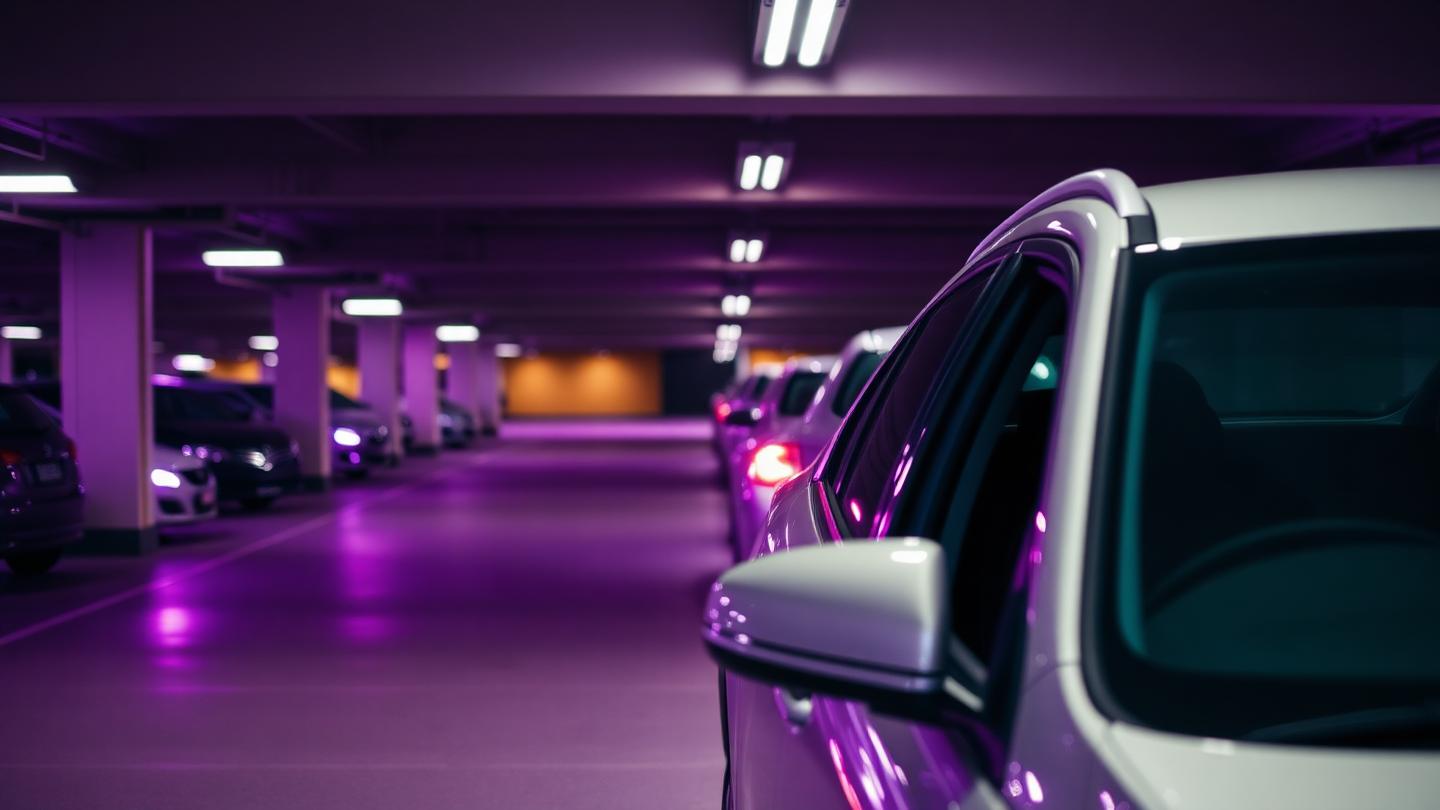 Office worker beside their car in a corporate carpark