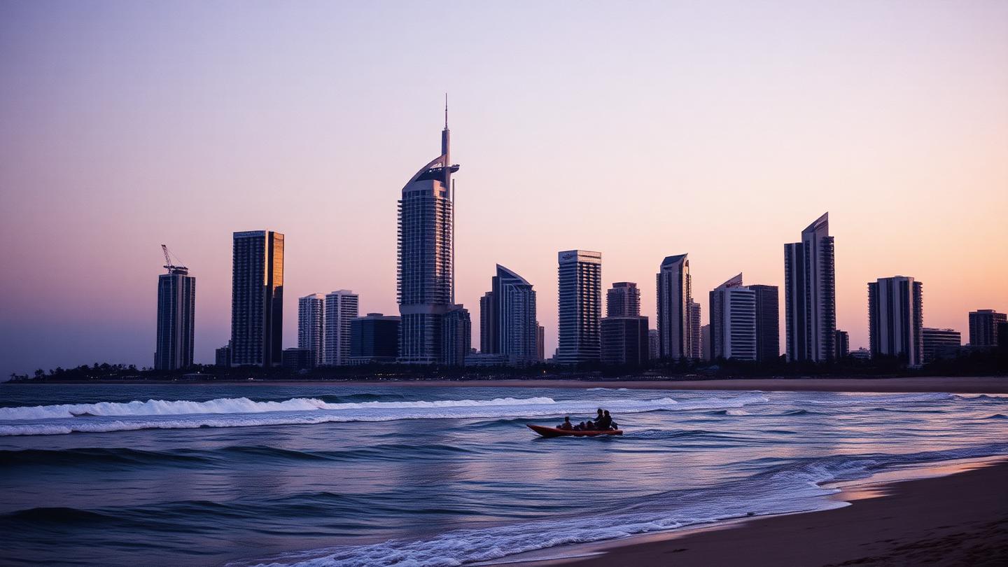 Gold Coast Surfers Paradise skyline from the beach