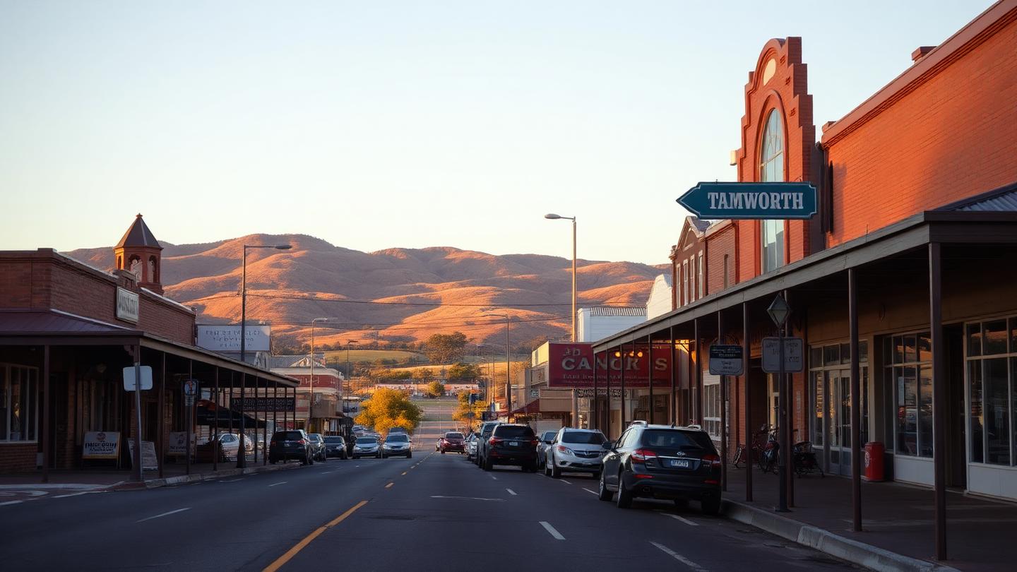 Tamworth country music town main street at golden hour