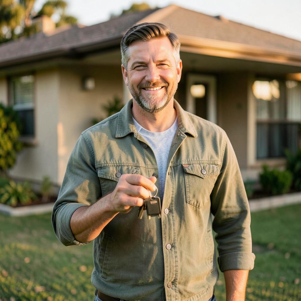 Australian man holding car keys outside his home after finance approval