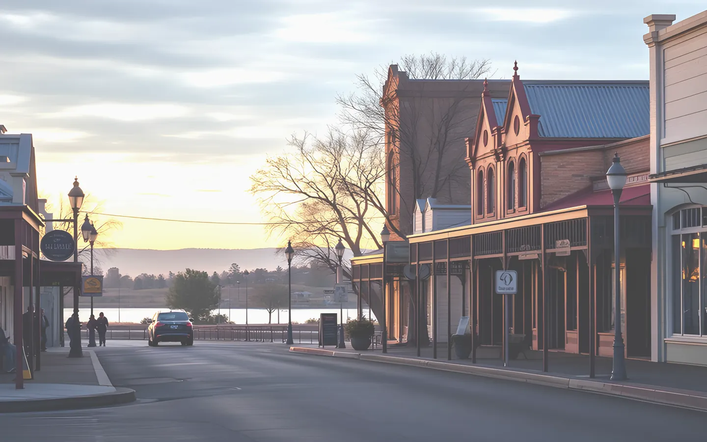 Ballarat heritage main street with lake in the distance