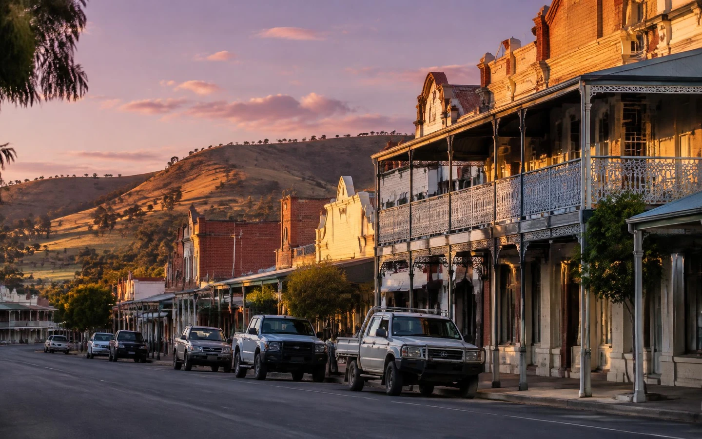 Tamworth country music town main street at golden hour