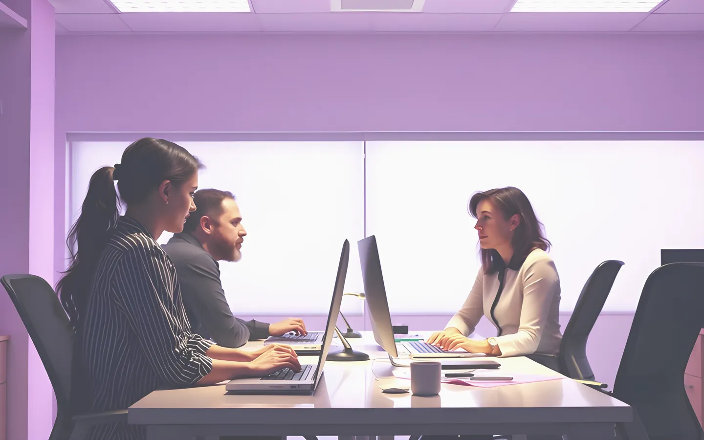 Small Australian office team working together at a bright desk