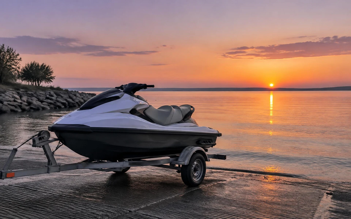 Jet ski on a trailer at an Australian boat ramp